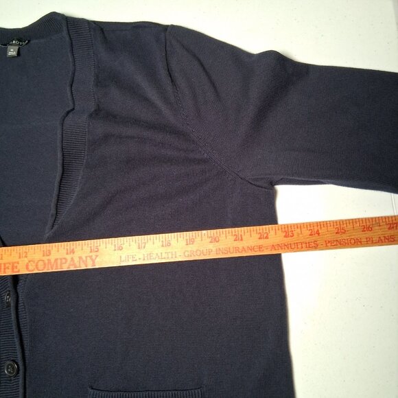 Talbots Cardigan Sweater Women XL Navy V Neck Academia Cotton Rayon Classic - Picture 7 of 9